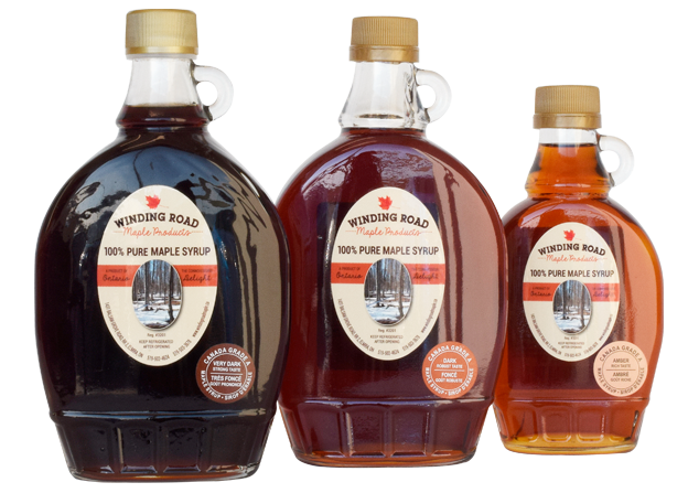 Bottles of Winding Road Maple Syrup